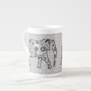 Tasse En Porcelaine Éléphale tourbillon fractal - gris, noir et blanc