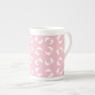 Tasse En Porcelaine Empreintes Bébé, Pied Bébé, Marches, Fille Rose