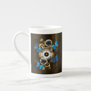 Tasse En Porcelaine Engrenages à vapeur et papillons bleus