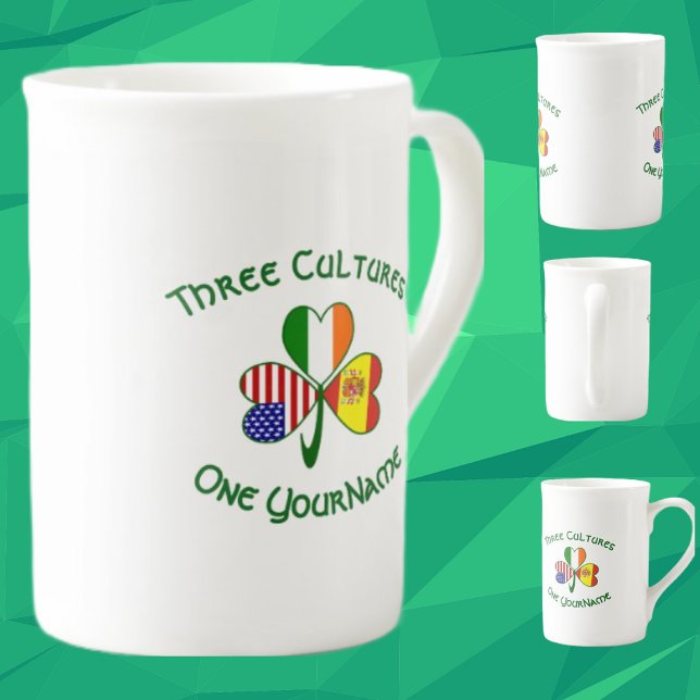 Tasse En Porcelaine Espagne Irlande USA Drapeaux Shamrock Votre nom (Créateur téléchargé)