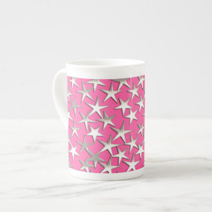 Tasse En Porcelaine Étoiles d'argent sur le rose fuchsia
