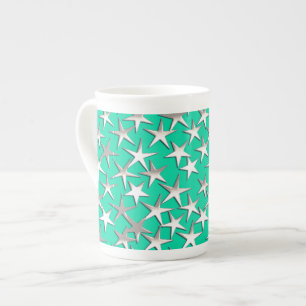 Tasse En Porcelaine étoiles d'argent sur turquoise