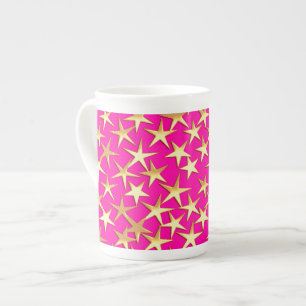 Tasse En Porcelaine étoiles d'or sur fuchsia rose