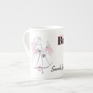 Tasse En Porcelaine Fashion Bride Pink Bridesmaid Nom muscade os chine