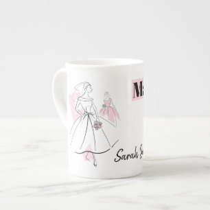 Tasse En Porcelaine Fashion Mariée rose domestique d'honneur Nom os ch
