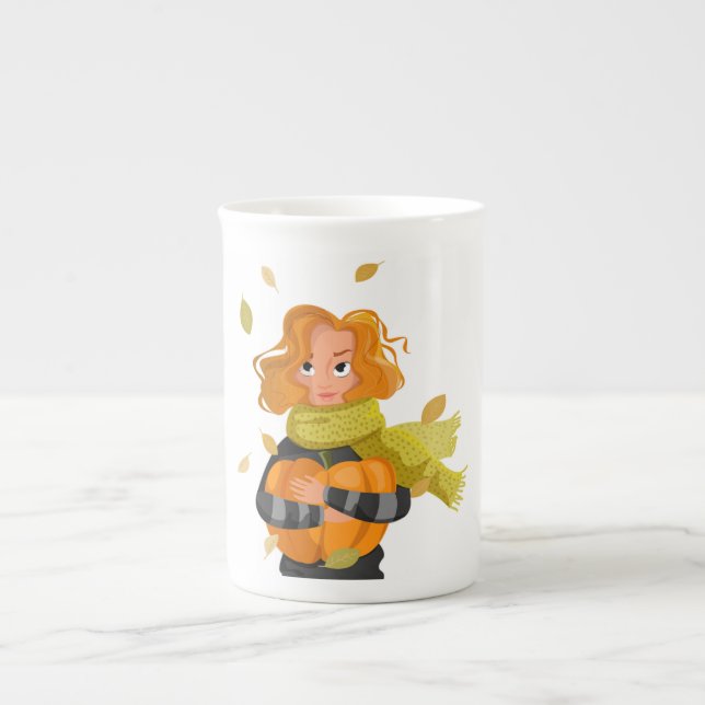 TASSE EN PORCELAINE FEMME D'AUTOMNE (Devant)
