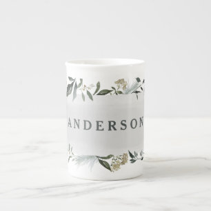 Tasse En Porcelaine Feuillage d'aquarelle de moutarde et d'olive perso