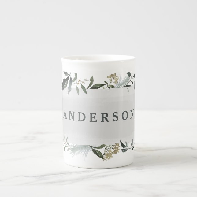 Tasse En Porcelaine Feuillage d'aquarelle de moutarde et d'olive perso (Devant)