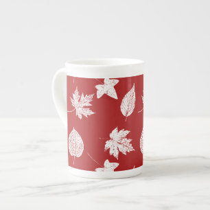 Tasse En Porcelaine Feuilles d'automne - blanc et rouge foncé