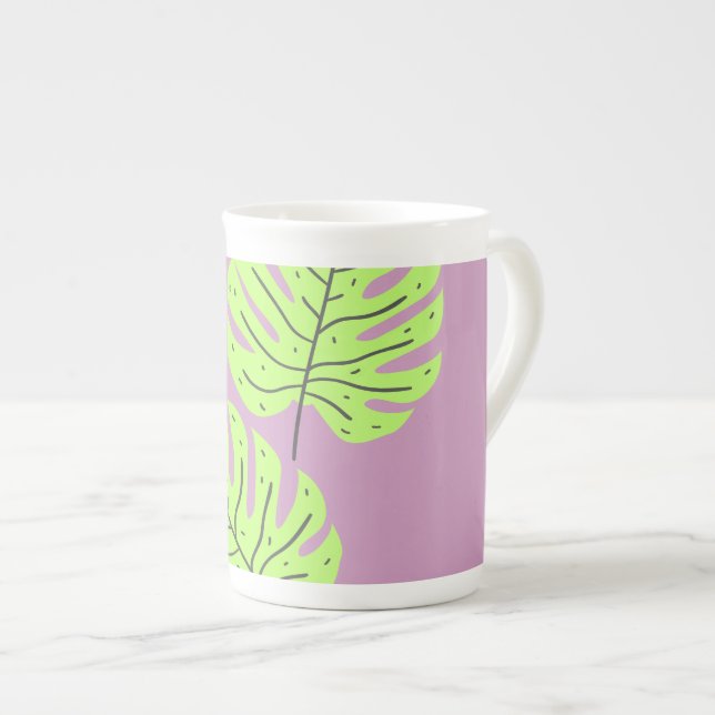 Tasse En Porcelaine Feuilles Vertes   (Devant droit)