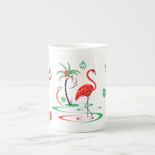 Tasse En Porcelaine Flamant rose de Noël rouge Baubles chine d'os de