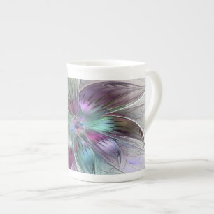 Tasse En Porcelaine Fleur Abstraite colorée Art moderne floral fractal