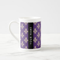 Fleur de Lis, Beige sur Violet, Royal, Votre Nom