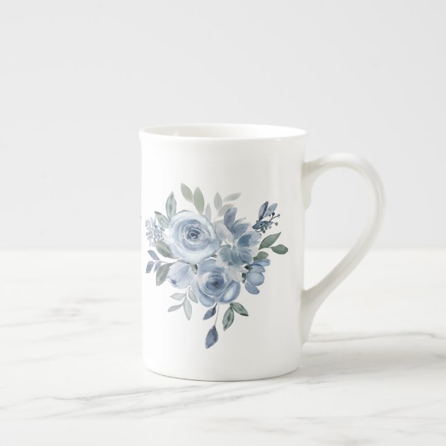 Tasse En Porcelaine Fleuriste Fleurs Bleues (Droite)