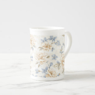 Tasse En Porcelaine Fleurs Crème Bleu Romantiques Jolies  