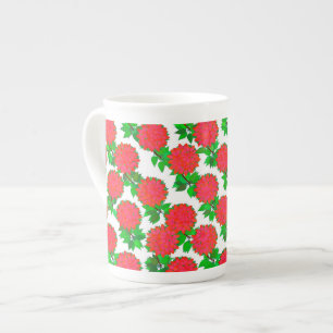 Tasse En Porcelaine Fleurs dahlia en rouge profond