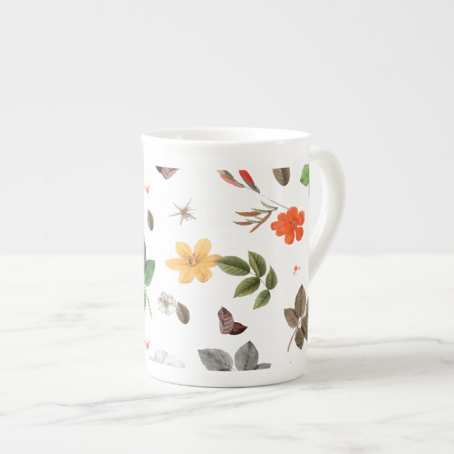 Tasse En Porcelaine Fleurs jaunes et roses blanches 7 (Devant droit)