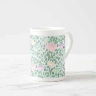 Tasse En Porcelaine Fleurs pastel douces sur fond bleu