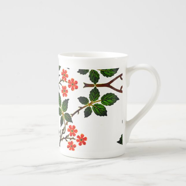 Tasse En Porcelaine Flore du 19e siècle Feuillage vert rose (Droite)
