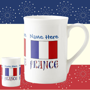 Tasse En Porcelaine France et Drapeau Français Personnalisation Bleue