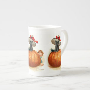 Tasse En Porcelaine Frances Brundage : Chat noir, citrouille et un