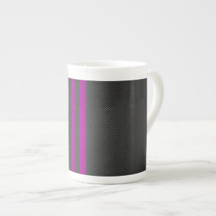 Tasse En Porcelaine Fuschsia Pink Stripes en fibre de carbone
