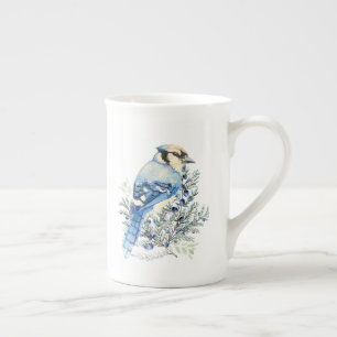 Tasse En Porcelaine Geai bleu aquarelle Baies bleues Art de campagne