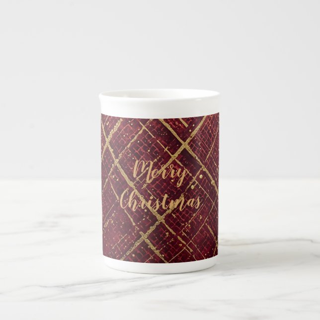 Tasse En Porcelaine Gold Red Cross Pattern, Gold Merry Christmas , (Devant)