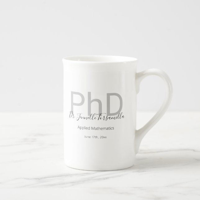 Tasse En Porcelaine Graduate Keepsaké Black Grey Nom PhD Graduation (Droite)