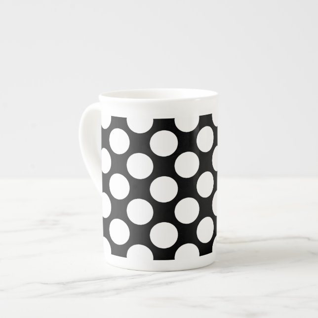 Tasse En Porcelaine Grands points rétro - blanc et noir (Devant gauche)