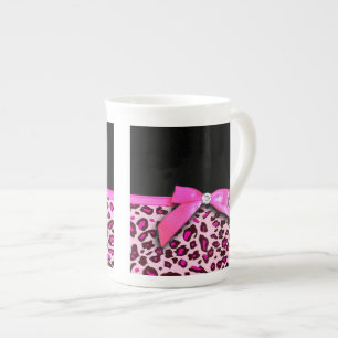 Tasse En Porcelaine Graphique d'arc de ruban d'empreinte de léopard d