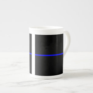 Tasse En Porcelaine Graphique Symbolique de ligne bleue mince