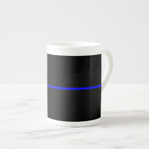 Tasse En Porcelaine Graphique Symbolique de ligne bleue mince
