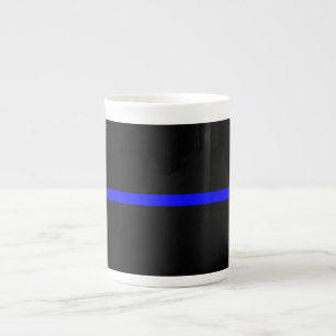 Tasse En Porcelaine Graphique Symbolique de ligne bleue mince