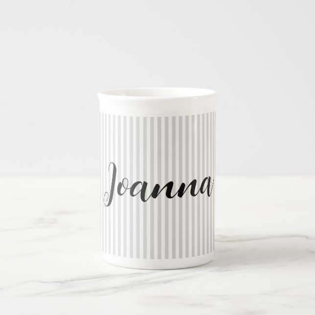 Tasse En Porcelaine Gris clair et blanc rayures personnalisées (Devant)