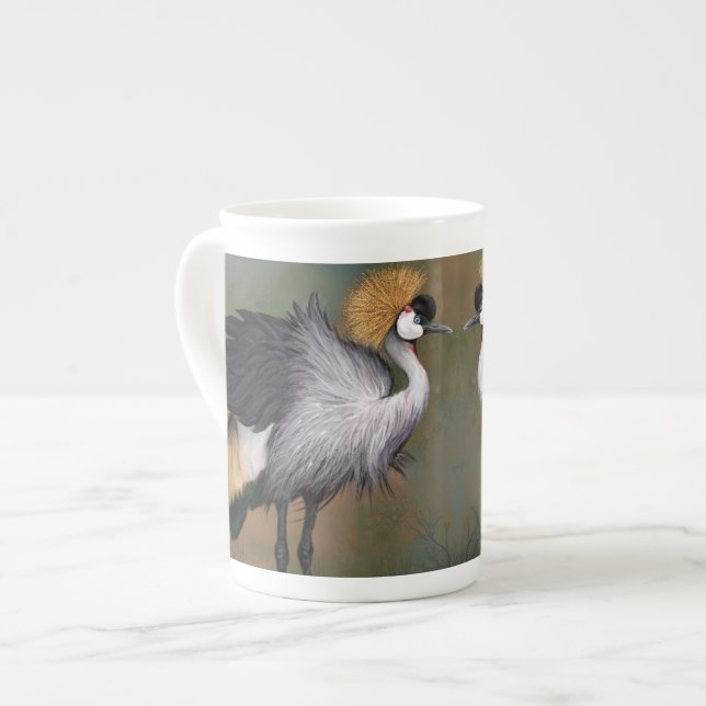 Tasse En Porcelaine Gris Gris Grue Grue Oiseau Boug (Devant gauche)
