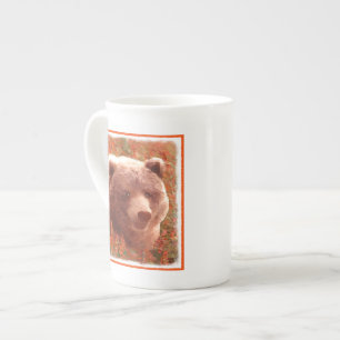 Tasse En Porcelaine Grizzly Bear Cub dans Fireweed Peinture Art de la 