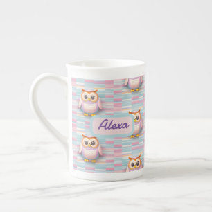Tasse En Porcelaine Hibou à rayures transversales motif pastel