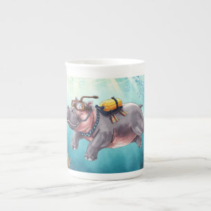 Tasse En Porcelaine Hippopotame en scaphandre sous l'eau