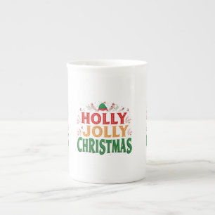 Tasse En Porcelaine Holly Jolly Christmas Bone China Mug