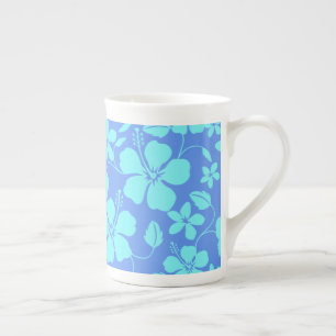 TASSE EN PORCELAINE HULA HAWAIEN (HIBISCUS) PERVENCHE/TEAL