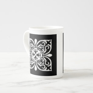 Tasse En Porcelaine Ikat damask motif - blanc et noir