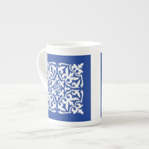 Tasse En Porcelaine Ikat damask pattern - cobalt bleu et blanc