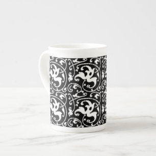 Tasse En Porcelaine Ikat Floral Damask - noir et blanc
