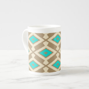 Tasse En Porcelaine Ikat Motif - Turquoise, Taupe et Beige