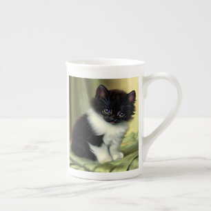Tasse En Porcelaine Illustration vintage Tuxedo Kitten