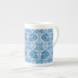 Tasse En Porcelaine Indigo Blue Floral Faux Lace Motif