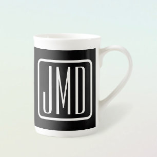 Tasse En Porcelaine Initiales Monogrammées Modernes Noir & Blanc