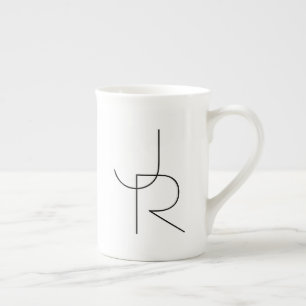Tasse En Porcelaine Initiales superposées Modern 2   Noir sur Blanc