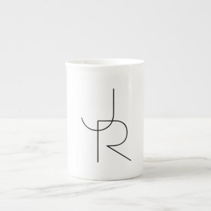 Tasse En Porcelaine Initiales superposées Modern 2   Noir sur Blanc